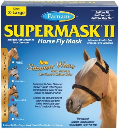 Farnam SuperMask II Shimmer Weave Horse Fly Mask, X-Lrge. size, Copper Mesh with Cheetah Trim