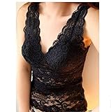 Monkeybrother Sexy Woman Lady Deep V-Neck Vest Lacy Hollowed-out Flower Tank Tops T-shirt Summer Sleeveless (black)