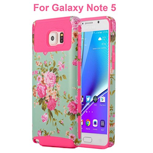 Galaxy Note 5 Case, Sophia Shop 2in1 Drop Protection Dual Layer Heavy Duty Hybrid Armor Rugged Hard Protective Case Cover For Samsung Galaxy Note 5/N9200 (Peony Rose Red)
