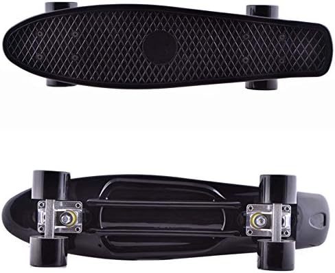 Pavel Mini Complete Skateboard Plastic Cruiser Standard Skate Board 22 Inches (black Wheels, Black Deck)