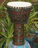 Tribal Motif Fiberglass Djembe- 25-26 Tall x 14 Head