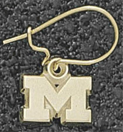 Michigan Wolverines M 1/4 inch Dangle 14K Gold Earrings