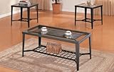 IMAGE OF 3pcs Coffee and End Table Set with Storage Shelf - Black