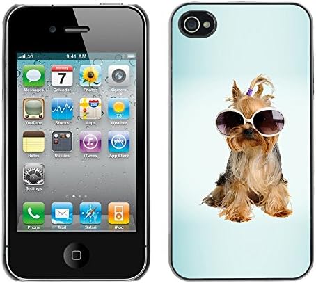 MOVEWAY Smartphone Case Back Lovely Dog Picture Image Black Edge Cover For APPLE IPHONE 4 / 4S - yorkshire terrier sunglasses dog puppy