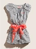 GUESS Kids Girls Striped Romper with Printed Sash