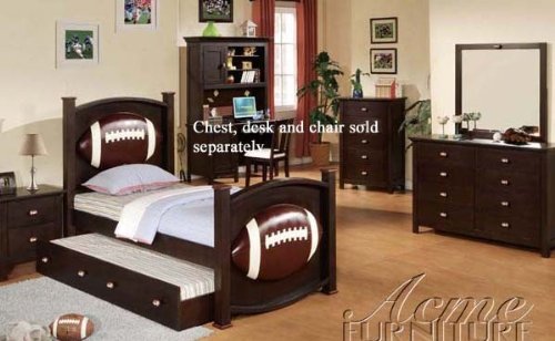 4pc Twin Size Bedroom Set with Football Design in Espresso Finish