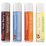All-natural Therapeutic Lip Balm for Dry and Chapped Lips - Four Flavor Multi-pack for Men, Women and Teens - Moisturizing Beeswax Treatment with Aloe Vera, Shea Butter and Vitamin E - USA Made By Maple Holistics