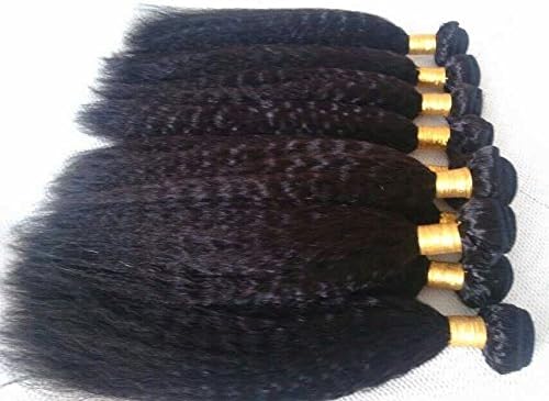 Fantasy Hair Women's Brazilian Virgin Hair Straight Coarse Yaki 3 Pieces/lot Human Hair Weaves Italian Yaki 10"-30" Natural Black Kinky Straight Hair (16")