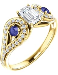 10K Yellow Gold Emerald Cut Diamond and Tanzanite Ring -- LIFETIME WARRANTY