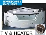 1350X1350 MM KS-W-26 LATEST JACUZZI CORNER BATH SPA WITH WHIRLPOOL TV HEATER COMPLETE WITH CHROME TAPS AND SHOWER WHITE COLOUR