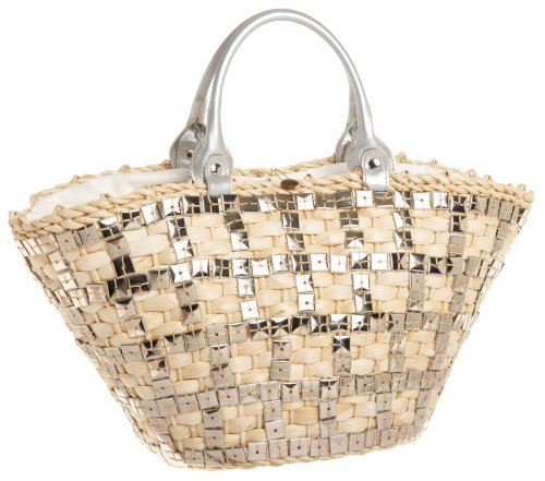 Cover image : Serpui Marie Lua Straw Tote with Silver Squares