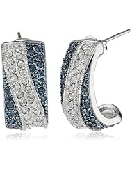 Sterling Silver Dark Blue and White Swarovski Crystal J-Hoop Earrings