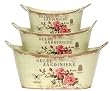 Belle Jardiniere Decoupage Tin Cache Pot Set of 3 - Large = 11 1/2"x6 3/4"x5 1/4"H