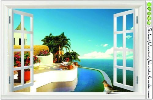 NLC Window Mediterranean Sea View, Ocean View, Removable, Transparent Wall Sticker