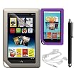 Skque Clear Screen Protector + Purple Soft Silicone Cover Case + Touch Screen Tablet/Smart Phone Stylus Pen(Black Body) + Earphone headset w/mic for Barnes&Noble Nook Color Ebook Reader