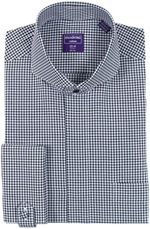 Modena Men's Checked Gingham Cutaway Collar Dress Shirt - Black (16 1/2 - 36-37)