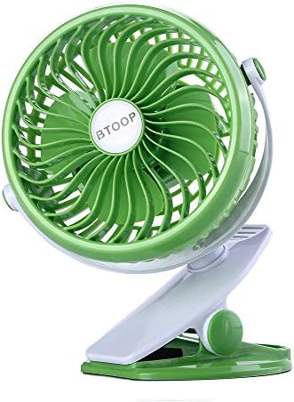 BTOOP Battery Fans Stroller Clip Fans with Speed Adjust 360 Degree Ultra-quietness (Green, 5")