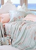 4-pc Elegant Light Green And Pink Floral Tencel Duvet Cover Bedding Set Ful ....