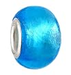 Pandora Style Charm Bead (Z405) - Glass (14mm x 10mm) (fits Troll too) ~ Metallic Light Blue