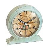 Antique Collection - Roses Metal Table or Desk Alarm Clocks - Antique White - B3067
