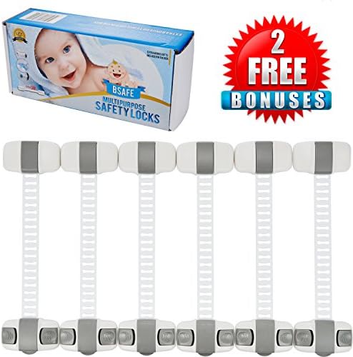 Baby Locks by Bsafe - Easy to install Child Safety Locks For Childproofing Cabinets, Drawers, Refrigerators and Toilets Seats - Free Bonus (Grey)