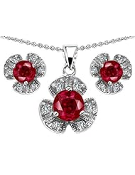 Original Star K (tm) Created Ruby Flower Pendant Box Set With Matching Earrings in 925 Sterling Silver