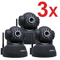 3 Pack Foscam New Version FI8918W Pan & Tilt Wireless IP Camera - Infrared Night Vision, 2 Way Audio, Motion Detection Email Alert, Black
