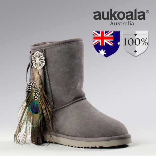 Aukoala Snow Boots Australia Sheepskin Warm Monica For Womens_Gray_Us Size 4 On Sale