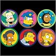 Simpsons Six Button Pack - Krusty, Chief Wiggum, Bumblebee Man, Apu, Moe, Smithers