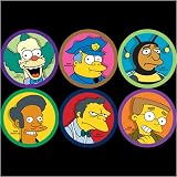 Simpsons Six Button Pack - Krusty, Chief Wiggum, Bumblebee Man, Apu, Moe, Smithers