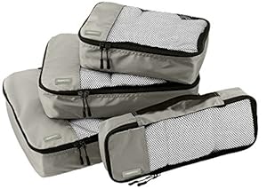 AmazonBasics 4-Piece Packing Cube Set - Small, Medium, Large, and Slim, Gray