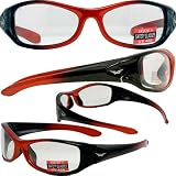 SUNGLASSES SAXON UV400 EYEWEAR CLEAR SAFETY GLASSES (ORANGE/BLACK FRAME)