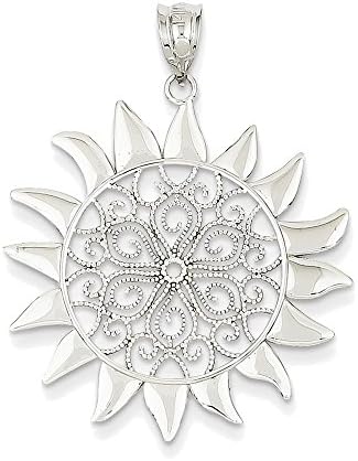 14k White Gold Filigree Sun Charm Pendant - 30mm