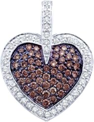 14KT White Gold 1.00 CTW White and Brown Round COGNAC Diamond Ladies Fashion Pendant