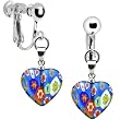 Handcrafted Blue Multi Millefiori Heart Clip Earrings