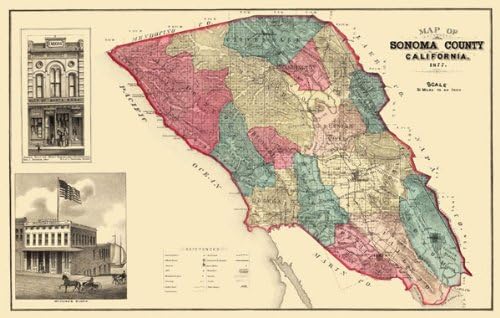 Old County Maps - SONOMA COUNTY CALIFORNIA (CA/SANTA ROSA) MAP 1877 - Matte Art Paper