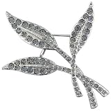Silver Tone Three Leaf Studded Flower Pin Brooch
