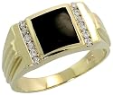 14k Gold Men's Ring, w/ Square-shaped Black Onyx Stone & 0.27 Carat Brilliant Cut Diamonds, 7/16" (11mm) wide