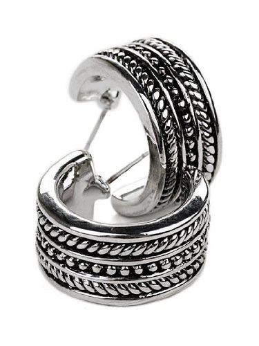 Silver Decorative Petite Hoop Earrings Fashion Jewelry