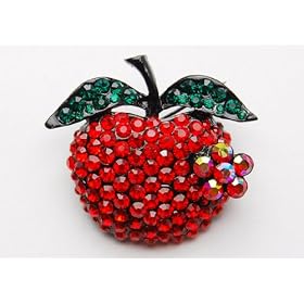 Ruby Red Crystal Rhinestone Teacher's Pet Apple Brooch