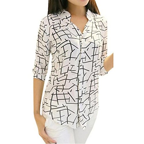 Franterd Fashion Women's Elegant Print Chiffon Long-sleeve Slim Blouses (XXL)