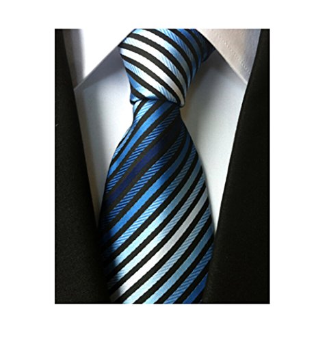 MINDENG Tie Two Tone Necktie Navy Knot Royal Blue/White Stripes Tie Men Neck Tie