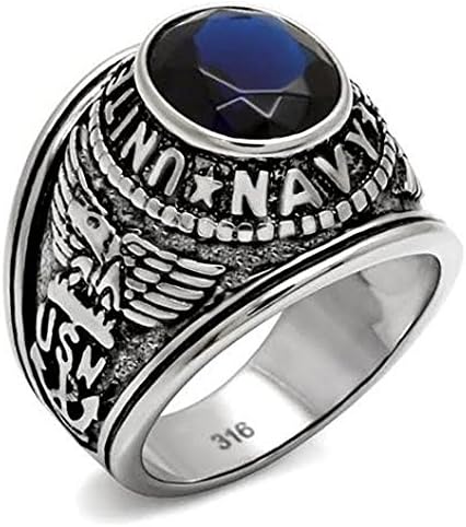 US Navy Ring 316L Stainless Steel Blue CZ Stone US Navy Seals Size 8 - 14