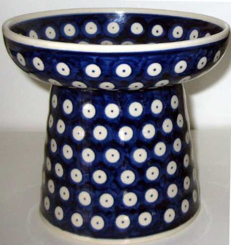 Polish Pottery Raised Food Dish or Water Bowl - Classic Dots