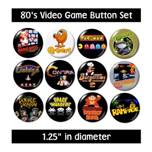 80's VIDEO GAME BUTTONS pins nintendo 1980's eighties new!