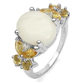 3.90 Carat Genuine Opal, Citrine and White Topaz Sterling Silver Ring