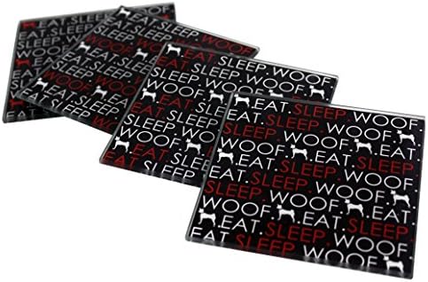 MODPAWS "Eat Sleep Woof" Glass Coaster, Set of 4