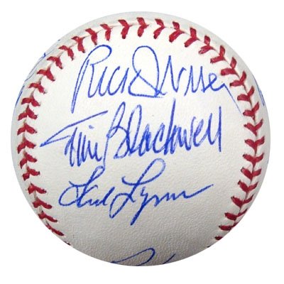1975 Boston Red Sox Team Signed (18 Autos) Autographed MLB Baseball Luis Tiant, Fred Lynn & Bill Lee
