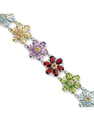 Sterling Silver 7inch Rainbow Semi-Precious Floral Bracelet