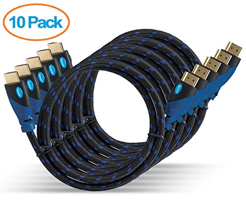 Aurum Ultra Series - Pack of 10 High Speed HDMI Cable with Ethernet 15 FT - Category 2 Certified - Supports 3D & Audio Return Channel - Full HD [Latest Version] - 15 Feet 10 Pack